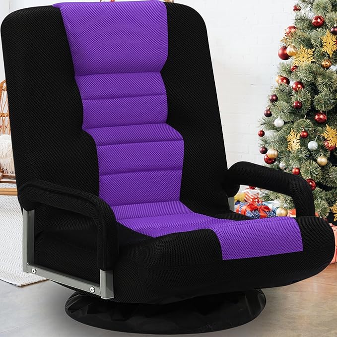 ACIPENSER Swivel Gaming Chair Multipurpose Floor Gaming Chair for Playing Video Games, TV, Reading w/Armrest Lumbar Support & 6 Adjustable Postion Backrest for Adults & Kids,Purple