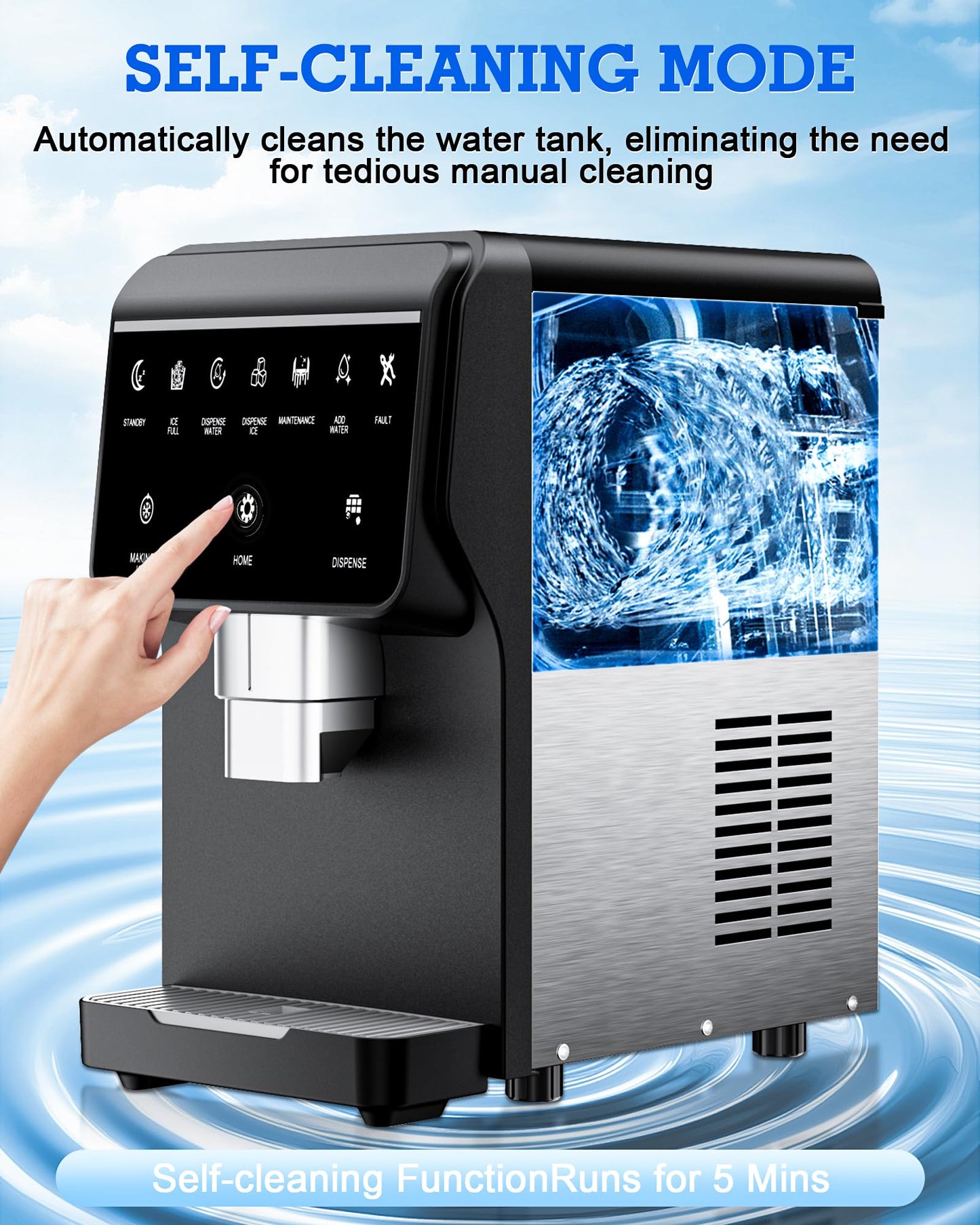 Nugget Ice Maker Machine 80LB/24H, Ice Makers 6 LB Ice Storage, Chewable Pellet, Ice Water, Self-Cleaning Function for Home/Office/Party/RV