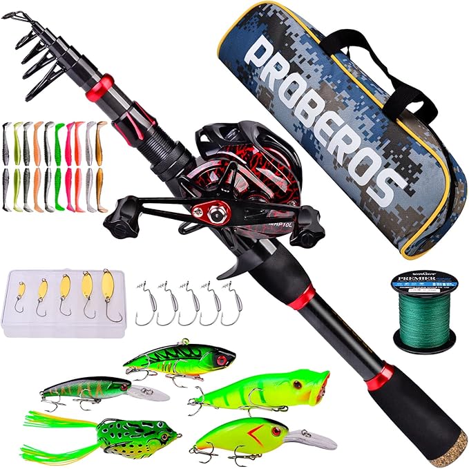 Fishing Rod and Reel Combo, 6.9ft Carbon Fiber Telescopic Fishing Pole with Spinning/Baitcasting Reel Combos, Sea Saltwate...