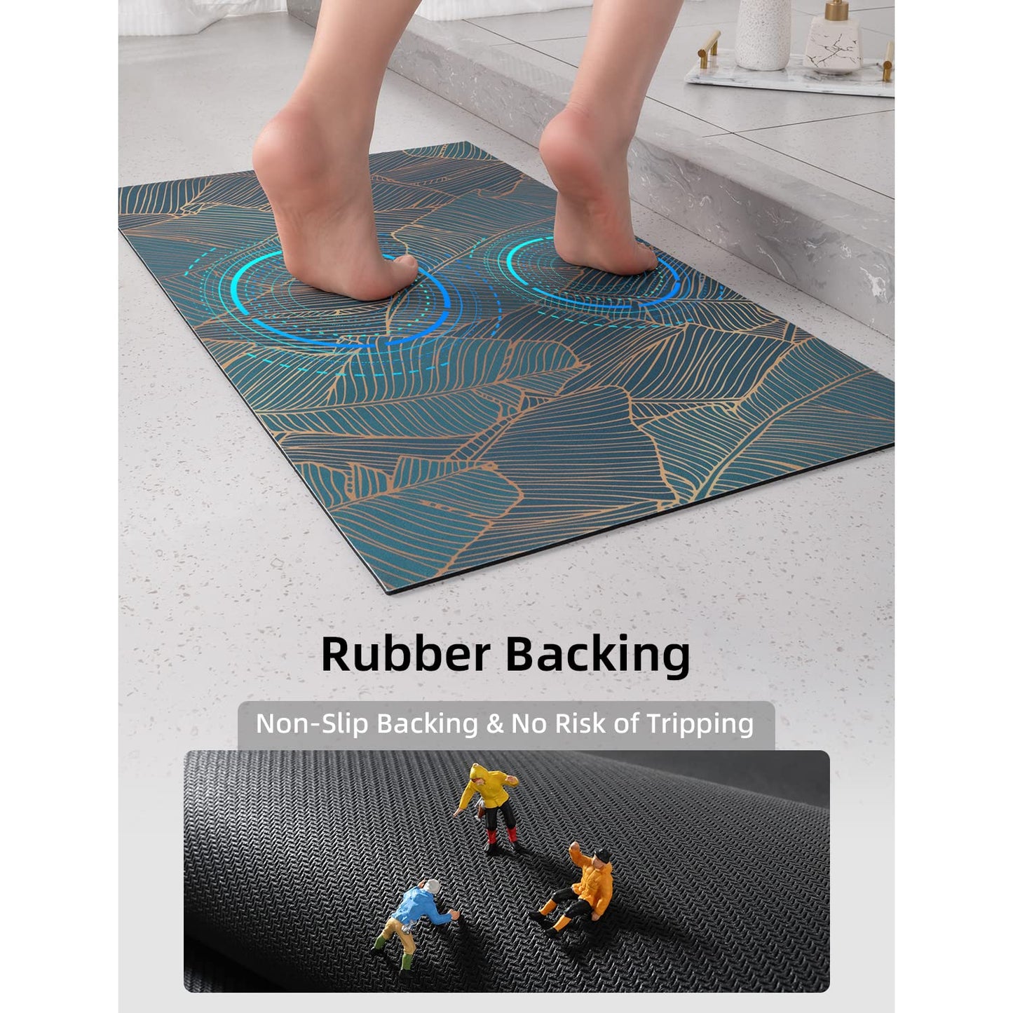 YIHOUSE Thin Bath Mat -24"x 16" Super Absorbent Quick Dry Thin Bathroom Rugs Fit Under Door, Non Slip Rubber Backed Mat Washable Bathroom Floor Mats for Shower Room,Sink