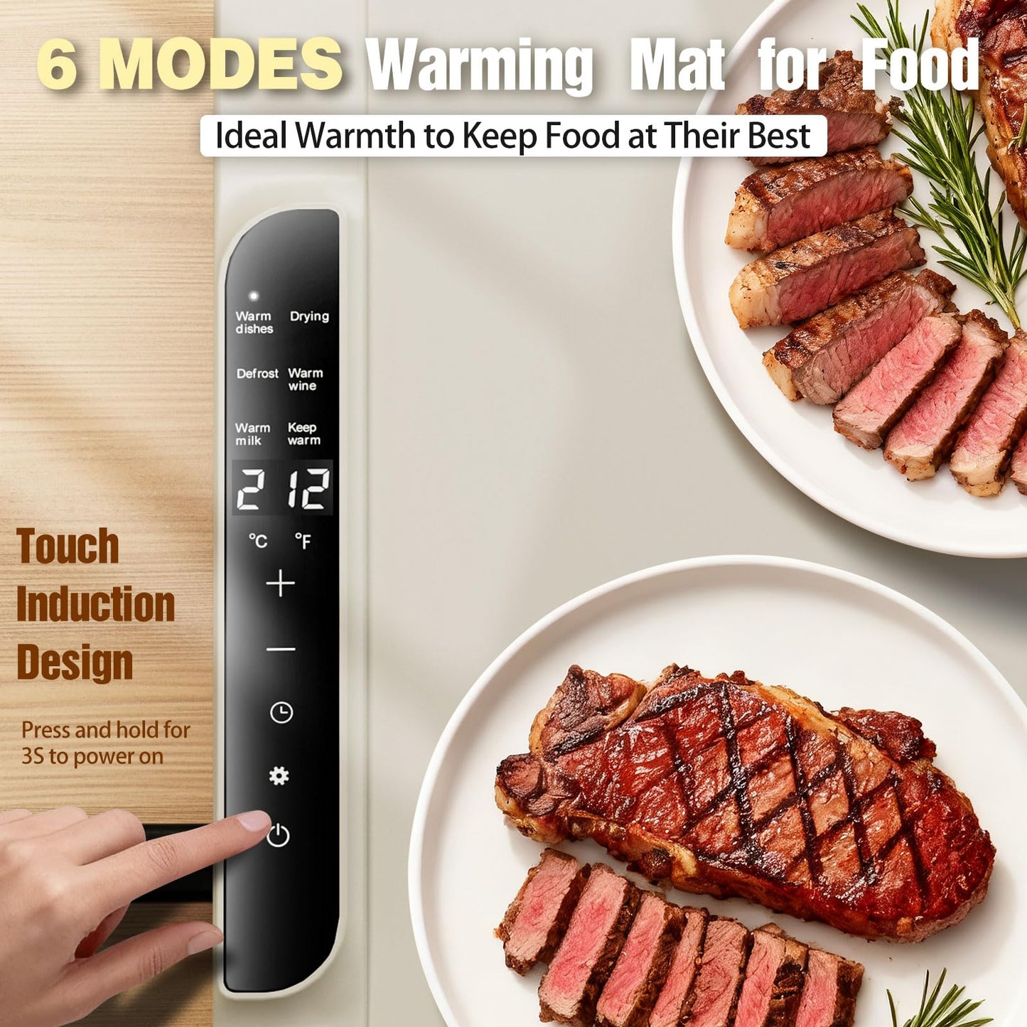 Warming Mat for Food - Food Warmer with 14 Temperature - Silicone 6 Modes Electric Warming Tray - Home Kitchen Appliances - 26 * 15 inches (Cream)