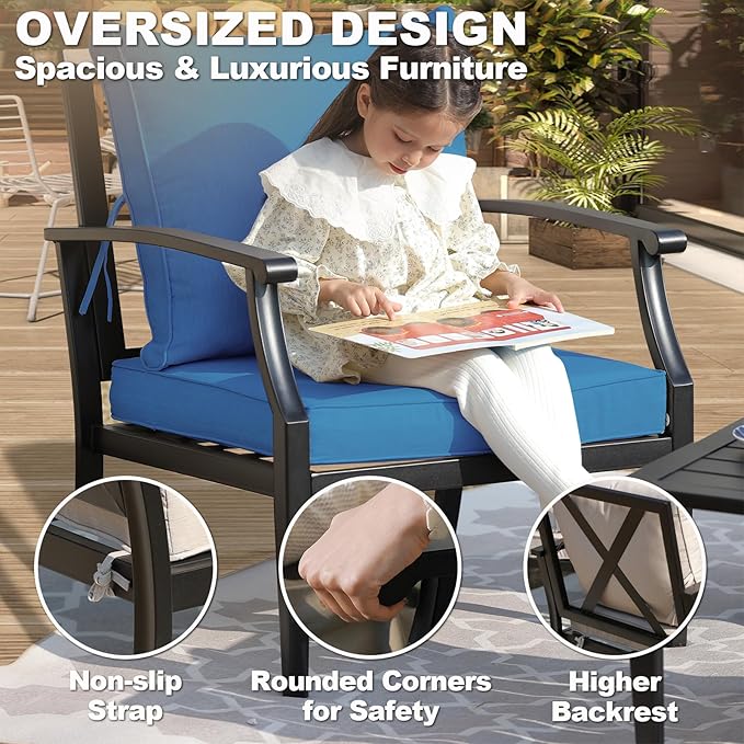 SunloungeCo 4-Piece Patio Furniture Set, Wider Outdoor Metal Seating Sofa with High Back & Loveseat, Coffee Table, All Weather Metal Conversation Set for Backyard, Poolside, Deck-Peacock