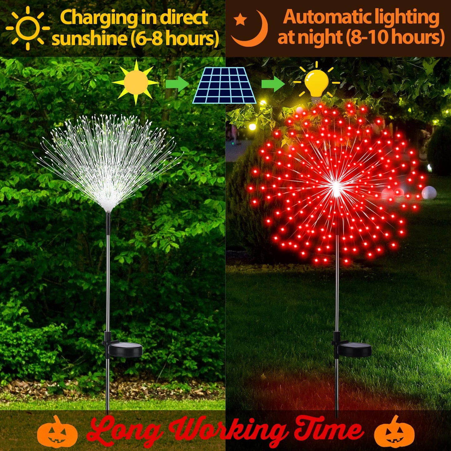 Tujoe 4 Pack Valentine's Day Solar Firework Lights Decorations Garden Pathway Solar Power Light Stake Waterproof with 180 LED 8 Modes for Valentine's Day Mardi Gras Decoration(Red Green)