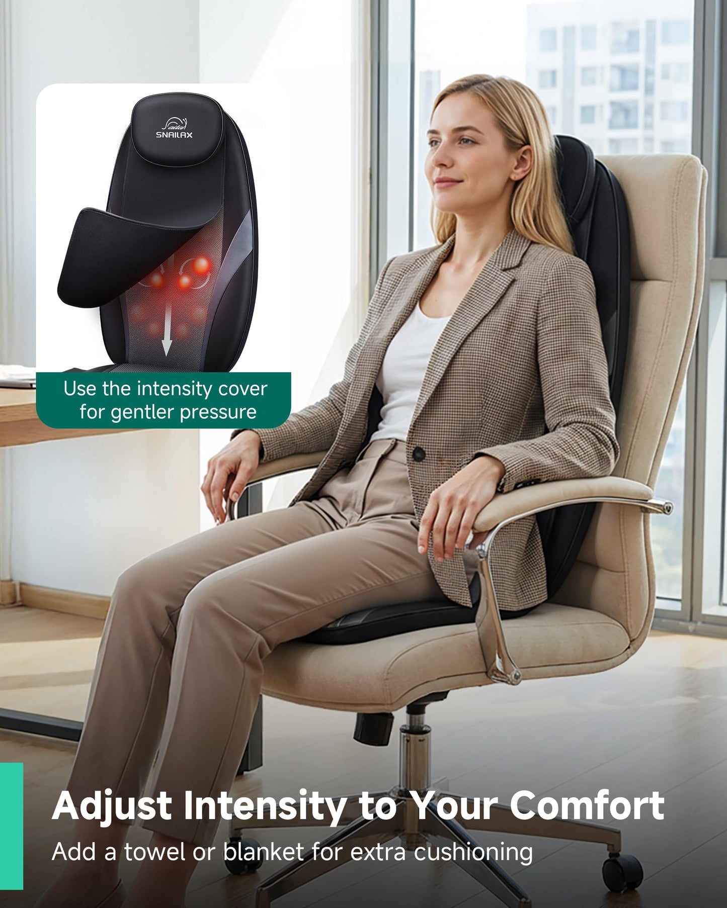 Snailax 2026 Upgraded Shiatsu Roller Back Massager with Heat Massage Chair Pad Kneading Back Massager for Pain Relief Deep Tissue Chair Massage Pad for Office Home