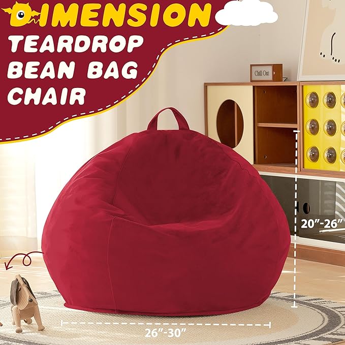 HABUTWAY 2FT Bean Bag Chair, 2' Beanbags Small Bean Bag Chairs with Filling, Teardrop Bean Bag Chair Luxurious Velvet Ultra Soft Fur with Removable Cover (Red)