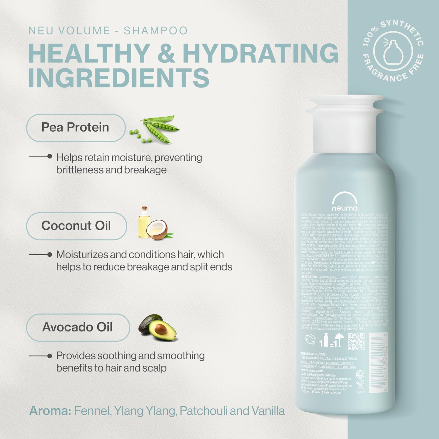 NEUMA Neu Volume Shampoo 8.5 Fl. Oz. Fennel, Ylang Ylang, Patchouli, and Vanilla Scent, Sulfate Free Shampoo