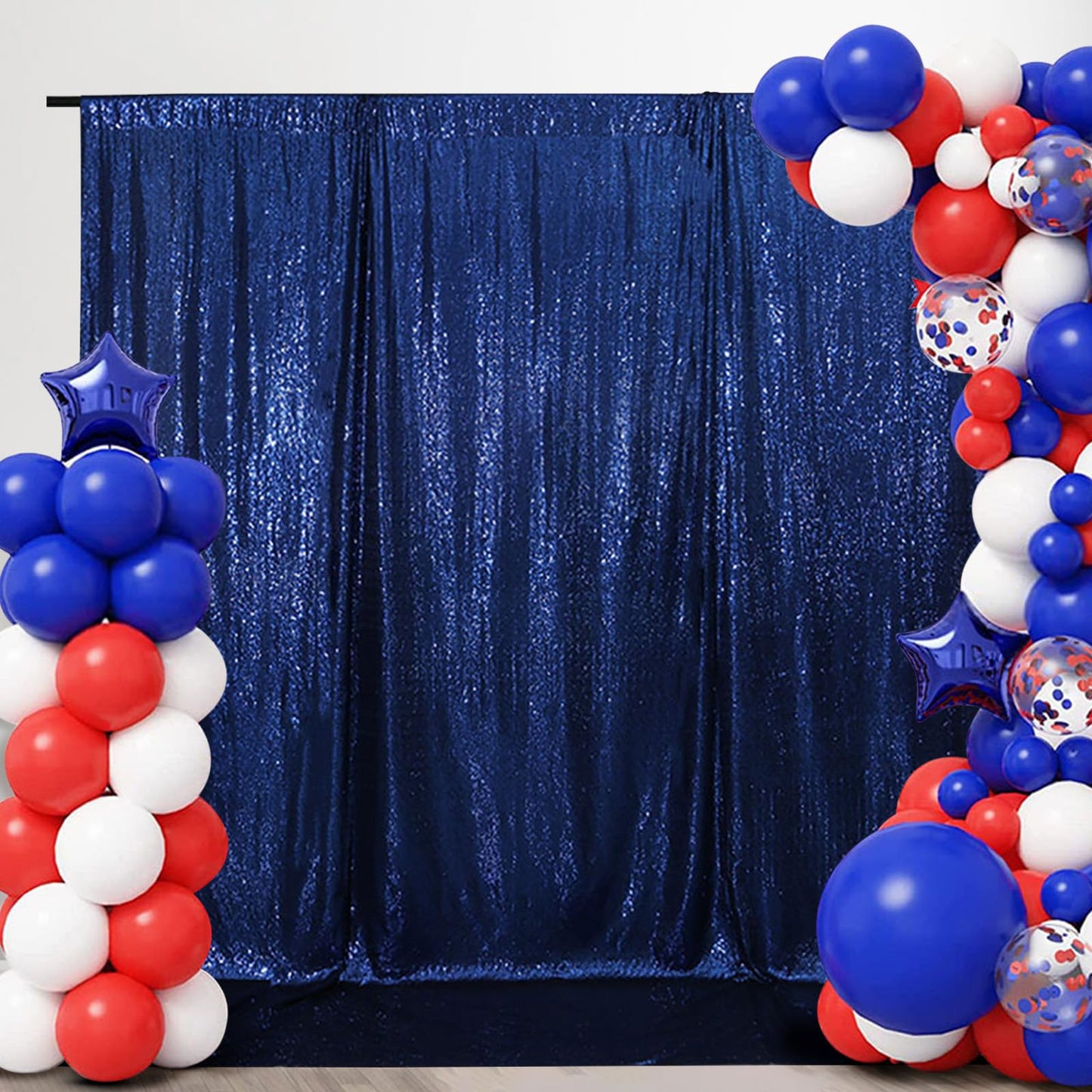 SquarePie Sequin Backdrop Non-Transparent Background Sparkly Curtain for Wedding Party 4FT x 7FT Navy Blue