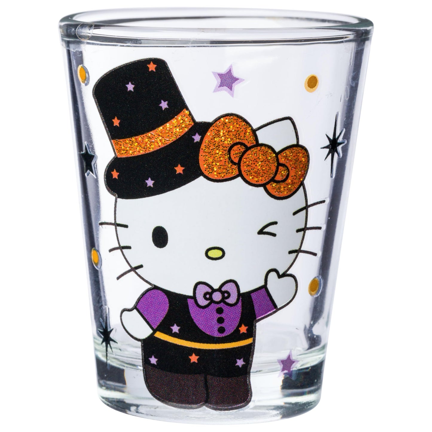 Silver Buffalo Sanrio Hello Kitty Halloween Spooky Costumes Glitter 4 Pack Mini Glass Set, 1.5 Ounces