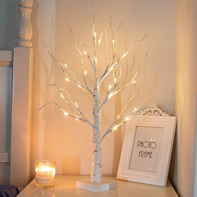 PEIDUO Artificial Tree for Christmas Decorations, 2FT Birch Tree with LED Lights, Warm White Fairy Lights Spirit Tree Lamp...