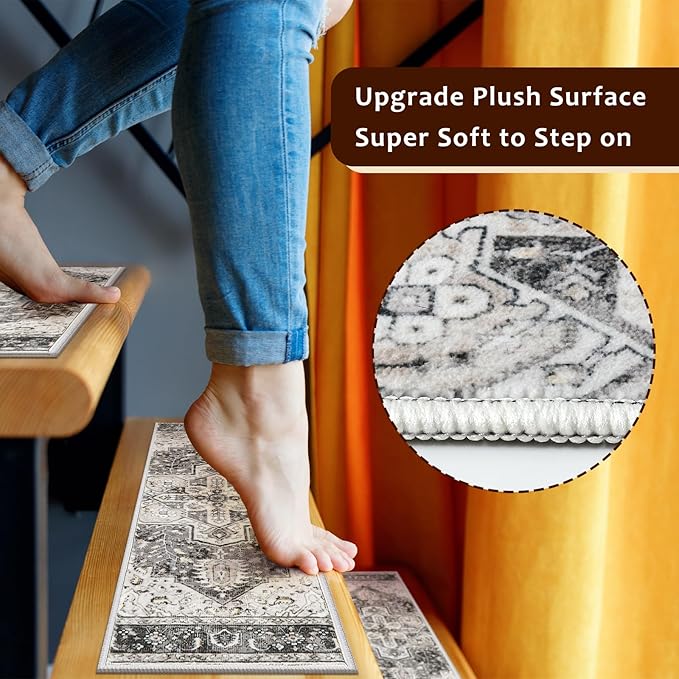 OJIA Stair Treads Non Slip for Wooden Steps Indoor 15PCS Carpet Stair Treads, Rubber Backing Stair Carpet Treads, Residue Free 8"x30" Staircase Step Treads Edging Stair Rugs for Kids & Pets, Gray