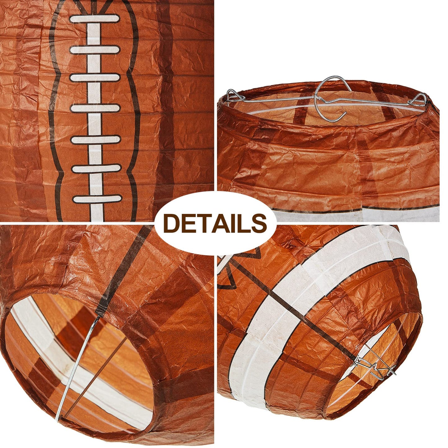 Mudder 24 Pieces 12 Inches Football Paper Lanterns Sports Fan Party Decor Football Hanging Decoration Sports Ball Lantern for Birthday Game Day Tailgates Stadium Party Supply (Brown)