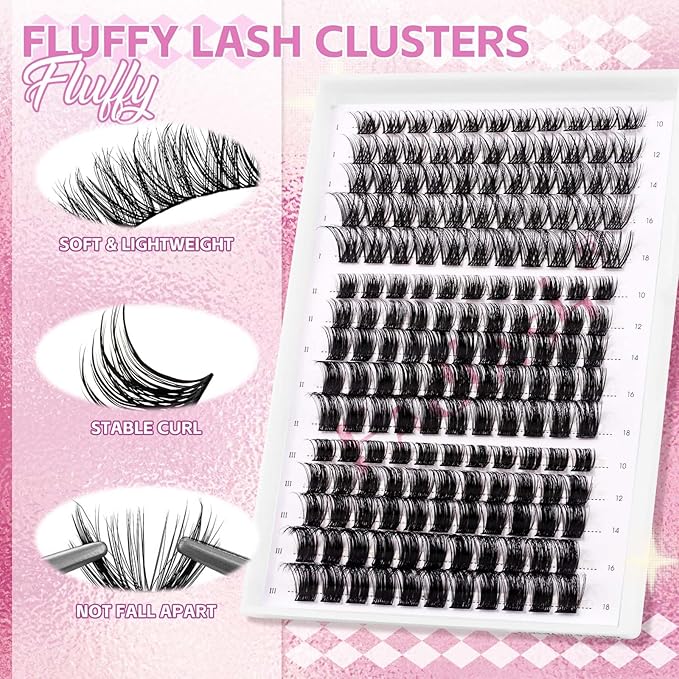 Cluster Lashes FADLASH 165pcs Lash Clusters Extensions Mix Tray 3 Styles DIY Eyelash Extension Individual D Curl Super Thin Band Soft (K1+K3+K4-0.07-D, 10-18mm)