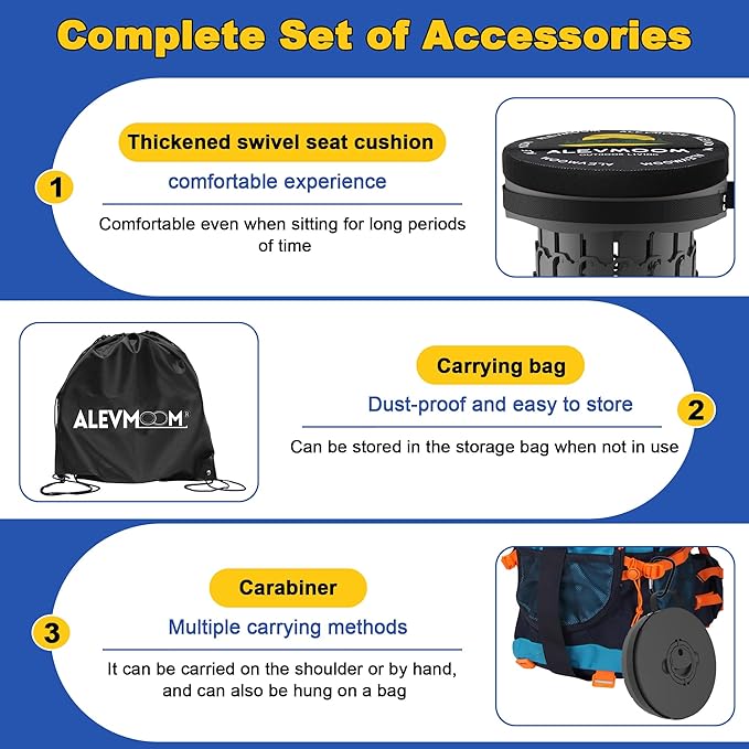 ALEVMOOM Upgraded 18.1" XL Collapsible Stool with Cushion, Portable Folding Stools for Adults Capacity 800lbs, Lightweight Telescoping Stool for Camping Travel Fishing Hiking