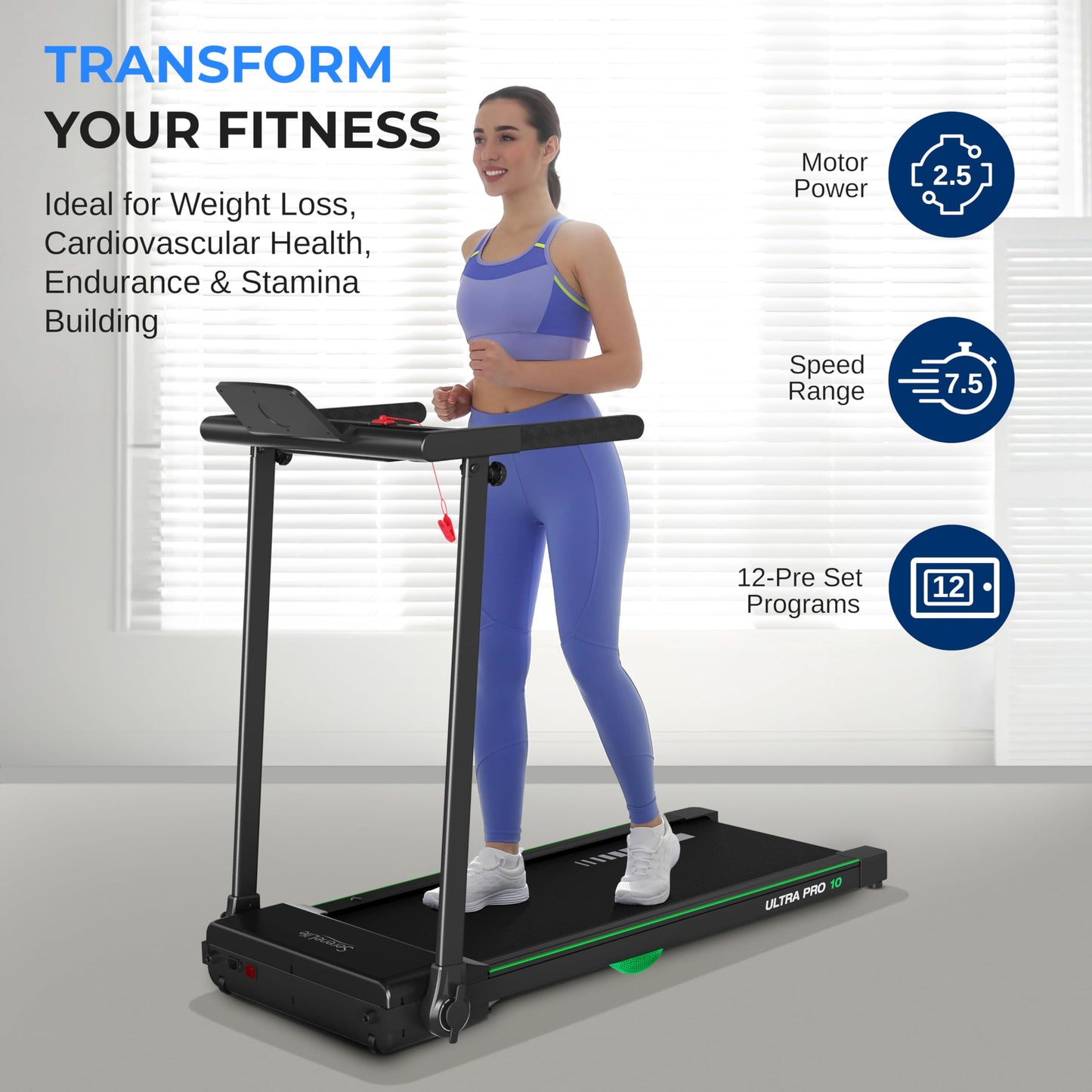 SereneLife Foldable Treadmill 2.5HP | Folding Running Machine with 12 Preset Programs, LED Display, Tablet Holder, Shock Absorption, & 0.6-7.5 MPH Speed | Supports 265 lbs | Indoor Home Gym