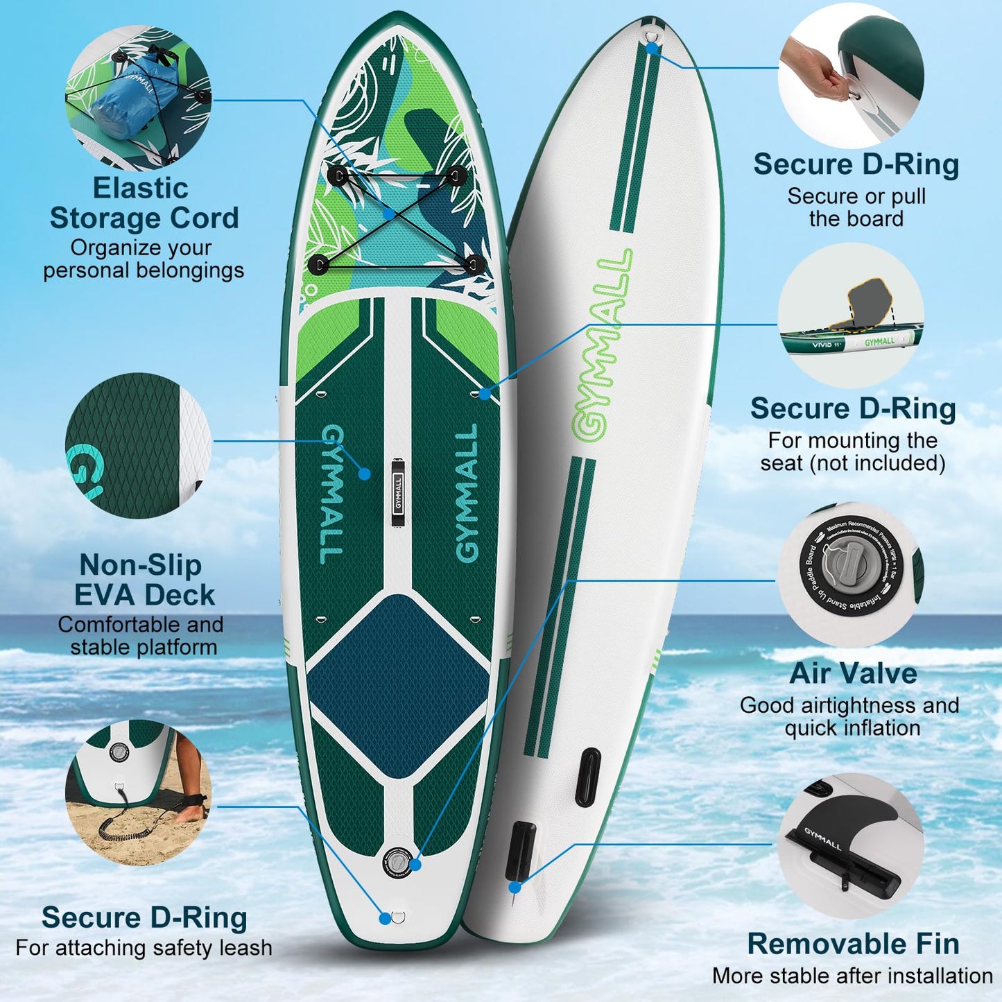 GYMMALL Paddle Board, Inflatable Stand Up SUP Paddle Boards for Adults & Youths of All Skill Levels, Wide & Non-Slip Deck Design Blow Up Paddleboards with Premium Accessories & Storage Bag