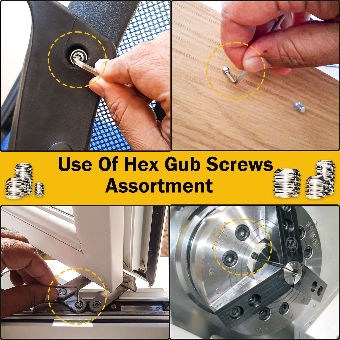 FIXXELY Cone Point Set Screws 48 Pcs (M3,M4,M5,M6) Hex Head - Metric 304 Stainless Steel Grub Screws Assorted Sizes Ideal for Home Repairs, Bathroom Fixtures and More