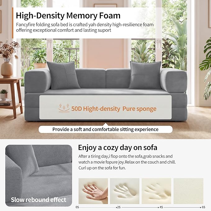 Fancyfire 78.8" Convertible Sofa Bed with Armrest Pillow,4-in-1 Sleeper Couch Bed for Livingroom,Modular Corduroy Boneless couches,No Assembly (Grey)