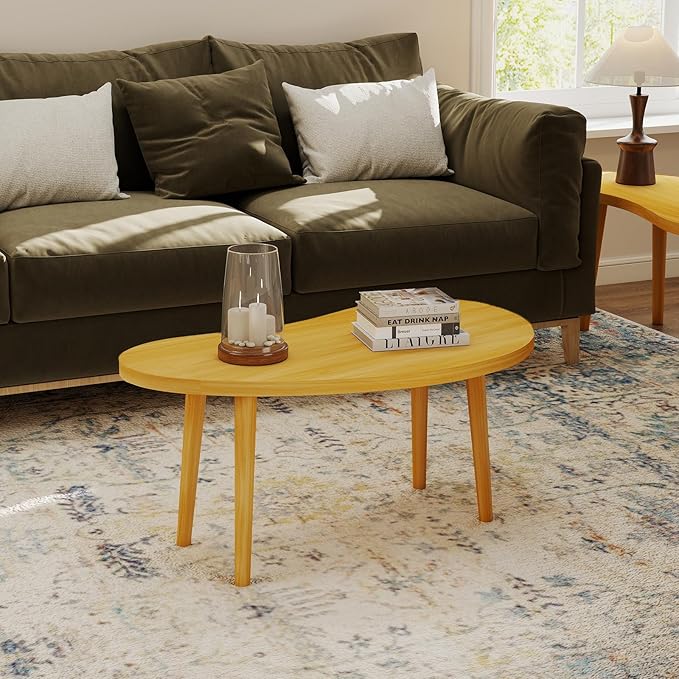 Funecy Coffee Table Low Table with Solid Wood Sturdy Legs, Floor Table Desk for Sitting on The Floor, Storage and Living Room Furniture (Natural-Mango)