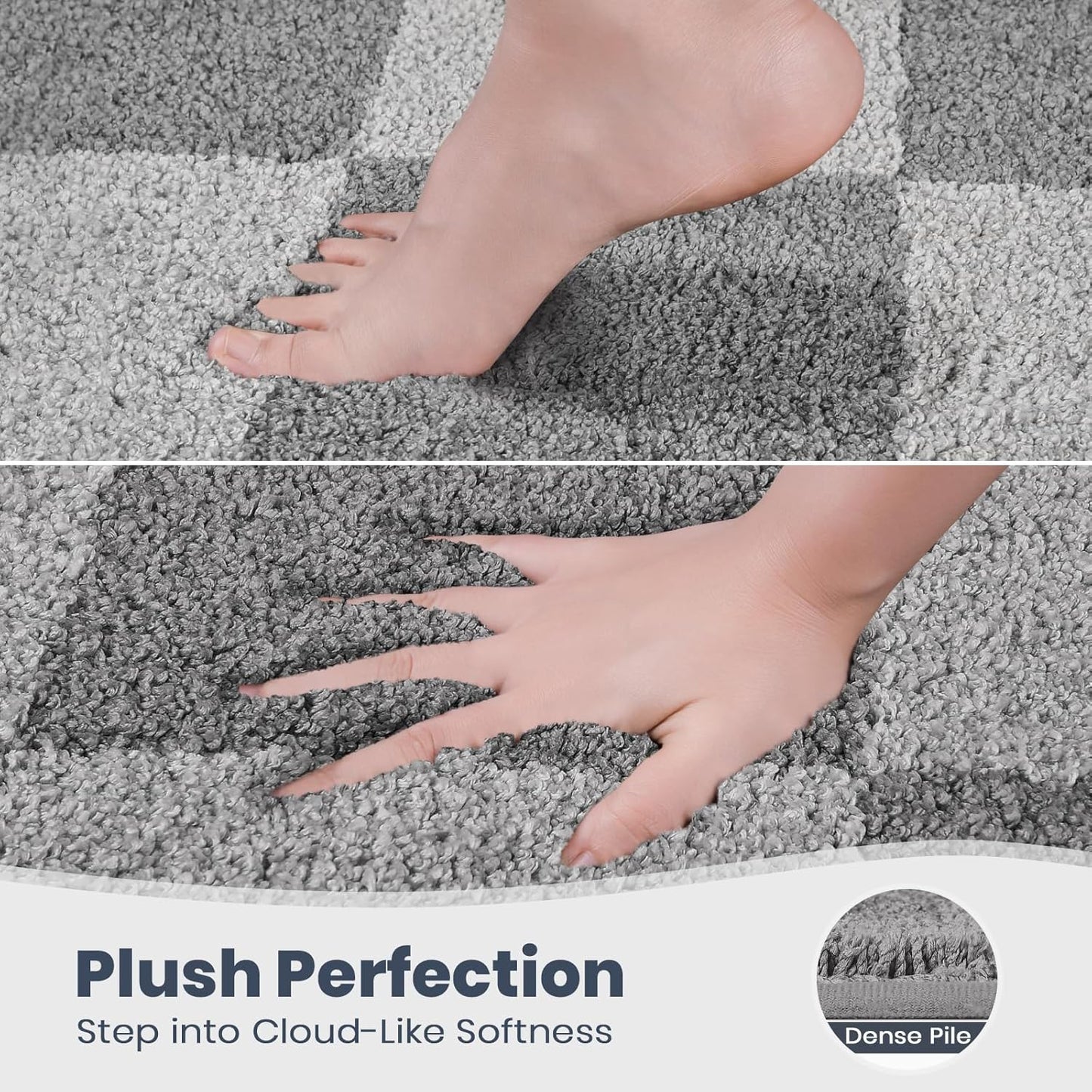 PURRUGS Bathroom Rug Non-Slip Machine Washable 24" x 60", Super Absorbent and Quick-Dry Bath Mat, Extra Soft and Plush Bath Rug for Shower, Bathtub and Sink, Light Grey & Grey