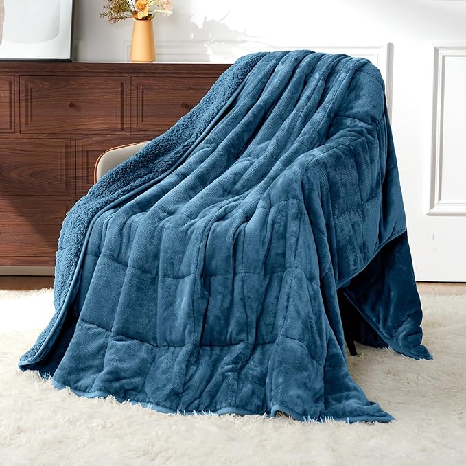 Uttermara Weighted Blankets for Adults Queen Size, 20lbs 60x80 inches Blanket with Soft Warm Plush Sherpa Fleece, Washable Thick Heavy Throw for Sleep, Anxiety and Calming, Slate Blue
