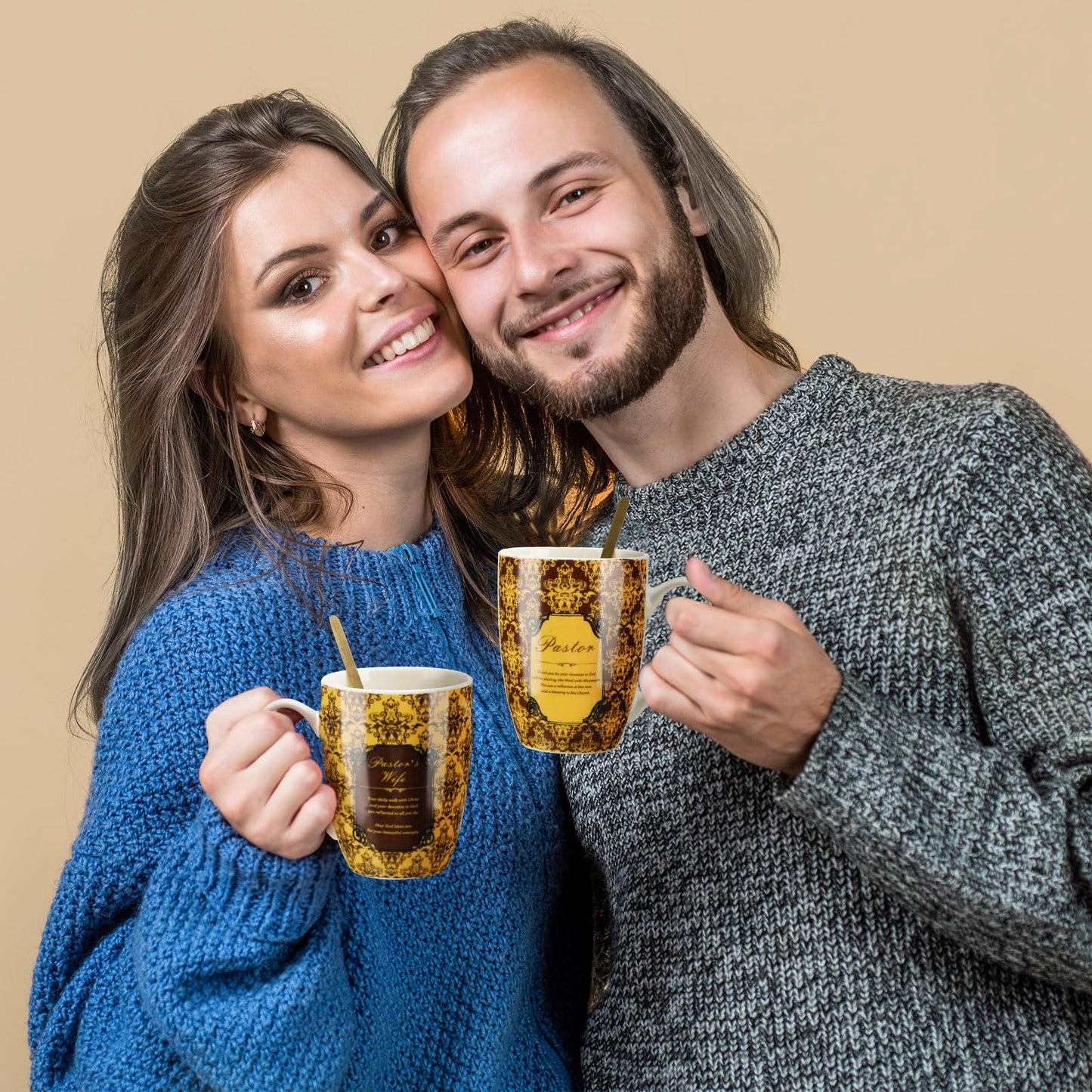 Shellwei 2 Sets Pastor Appreciation Gifts Pastor and Wife Stoneware Coffee Mugs with Gift Box Golden Coffee Spoons Pastor Gifts for Men Women Pastor and Wife Appreciation Gifts for Xmas Christian