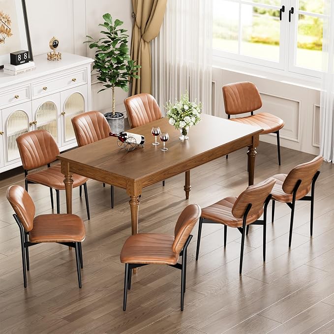 YaFiti Dining Chairs Set of 2, Dining Room and Kitchen Chairs, Mid Century Modern Accent Chair, Upholstered PU Leather Chairs for Vanity with Walnut Bentwood and Metal Legs, Light Tan