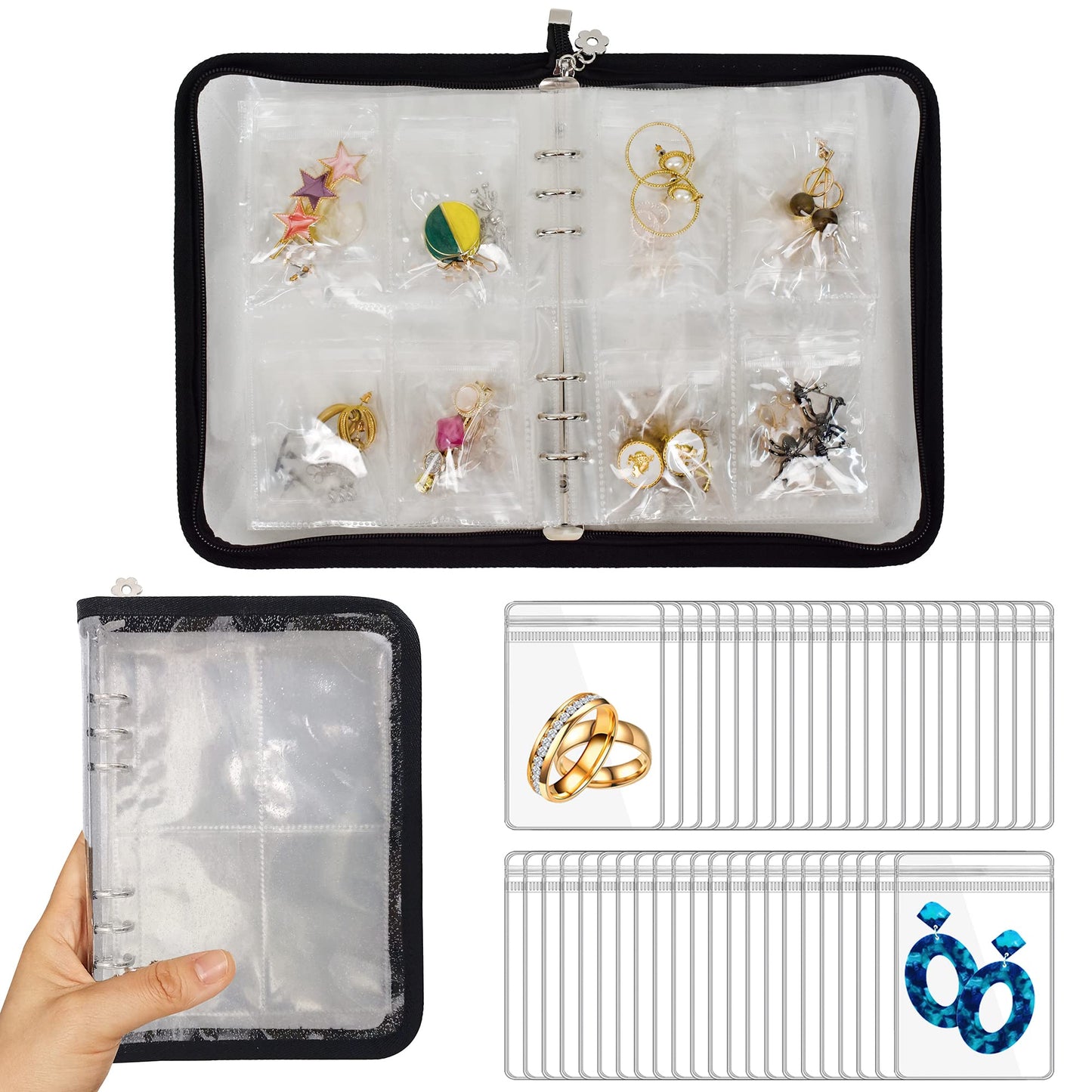 LingLingo Earring Organizer Case Travel Jewelry Organizer Transparent Jewelry Storage Book for Necklace Bracelet Ring Holder wit