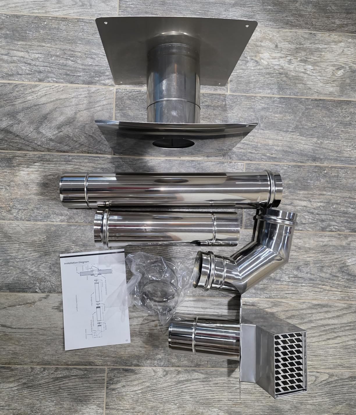 CAMPLUX 3" Water Heater Vent Kit with Termination Hood and Wall Thimble, Stainless Steel