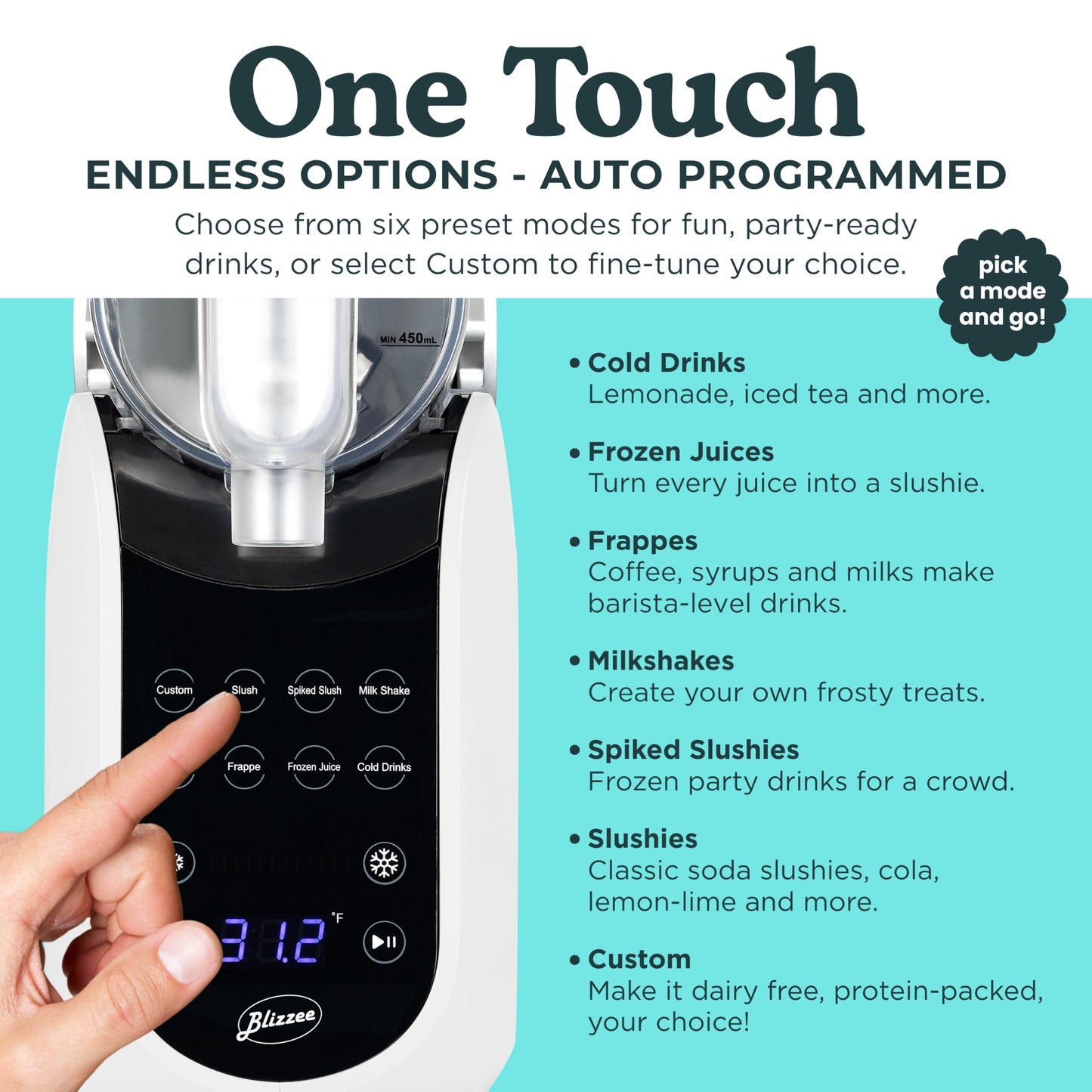 BLIZZEE Slushie Machine for Home 64 oz | Frozen Drink Machine with 6 Preset Programs | No Ice Needed | LED Display | Perfect for Milkshakes, Margaritas, Smoothies, Frappes and More [White]
