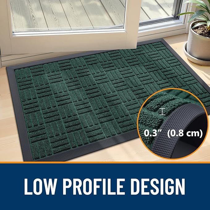 OLANLY Front Door Mat Outside Entrance 59x34, Absorbent, Heavy Duty Sturdy Natural Rubber Doormat Indoor Outdoor, Non-Slip, Stain and Fade Resistant, Low Profile Floor Mat for Entryway, Black Green