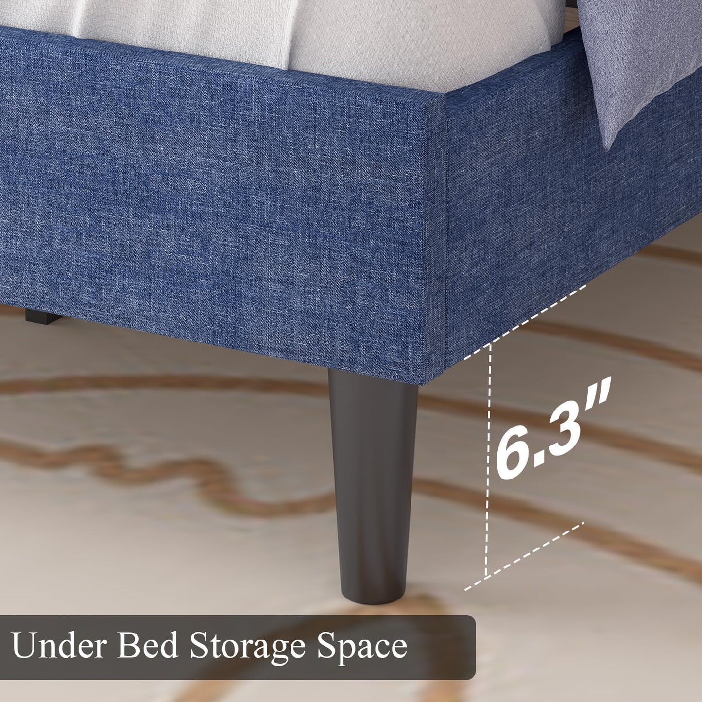 HOMBCK Twin Size Bed Frame with Adjustable Headboard, Blue Linen Fabric Upholstered Bed Frame for Kids, Strong Wood Slat Support, Button Tufted Design, No Box Spring Needed, Blue