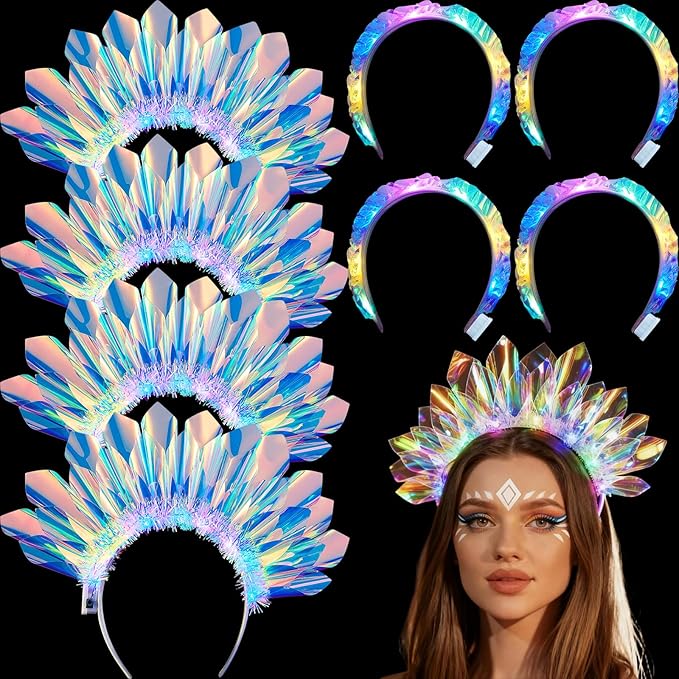Light up Headbands Crown LED Easter Glitter Headband Hoop Glow Rave Costume Headpiece for Women Tiara Party Birthday