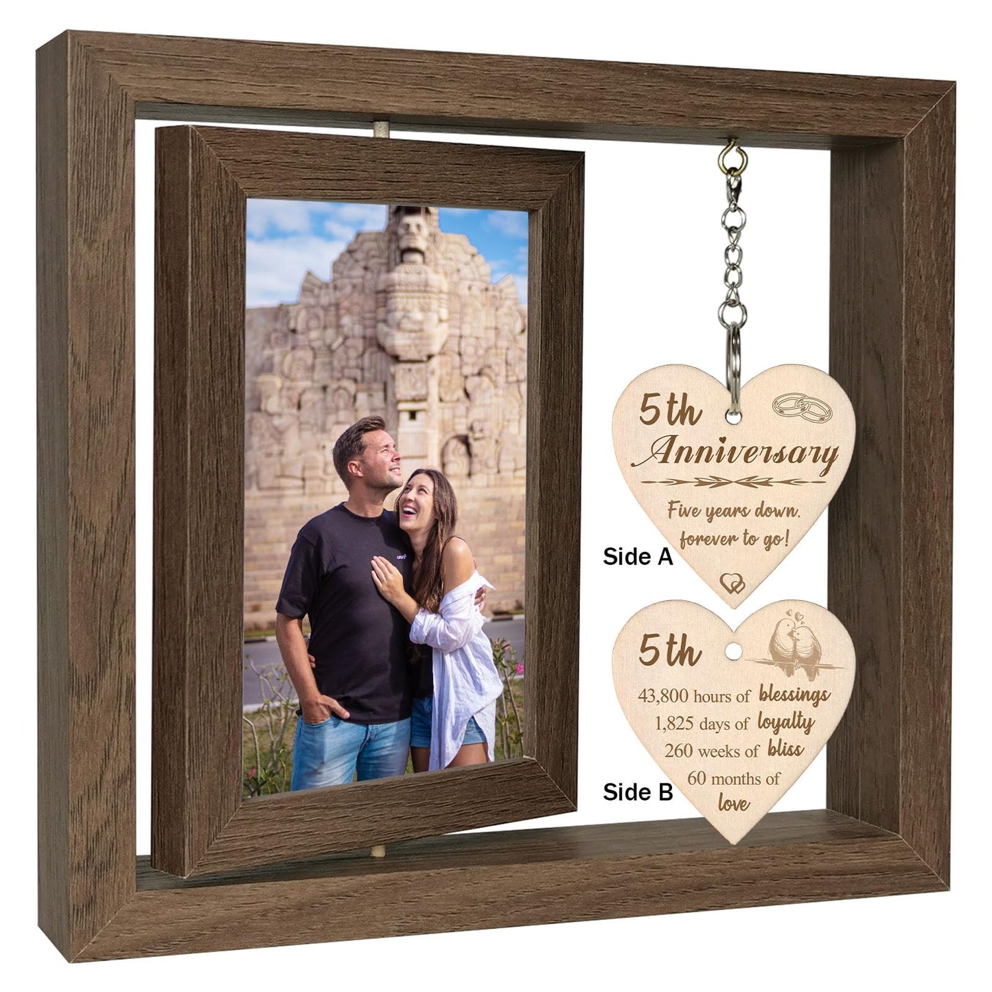 EYITUPC 5 Year Anniversary Picture Frame Gifts for Her Him, Wood 5th Wedding Anniversary Photo Frame for Wife Men Husband, Display 2 4x6 Inch