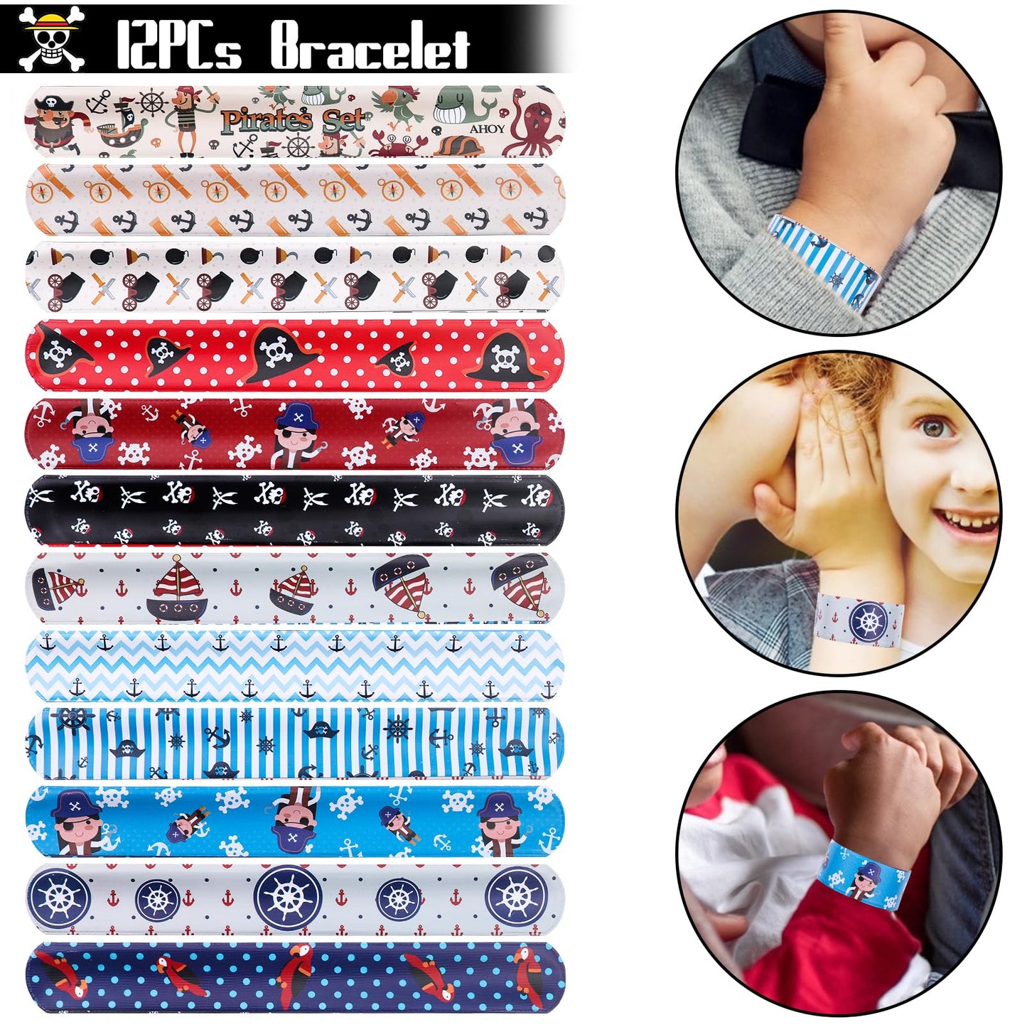 CHRIMISS Pirate Party Favors - 96PCS Supplies with Gold Coins, Gems, Keychains, Bracelets, Eye Patches & Mustache Tattoos for Birthday Party Goodie Bags