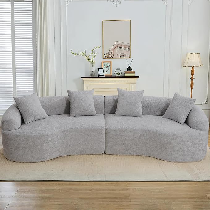 110" Oversized Modern Curved Cloud Sectional Sofa, Luxury Plush Chenille 4-Seater Deep Wide Seat Couch with 4 Pillows, No Assembly Needed Apartment Living Room Furniture, Beige