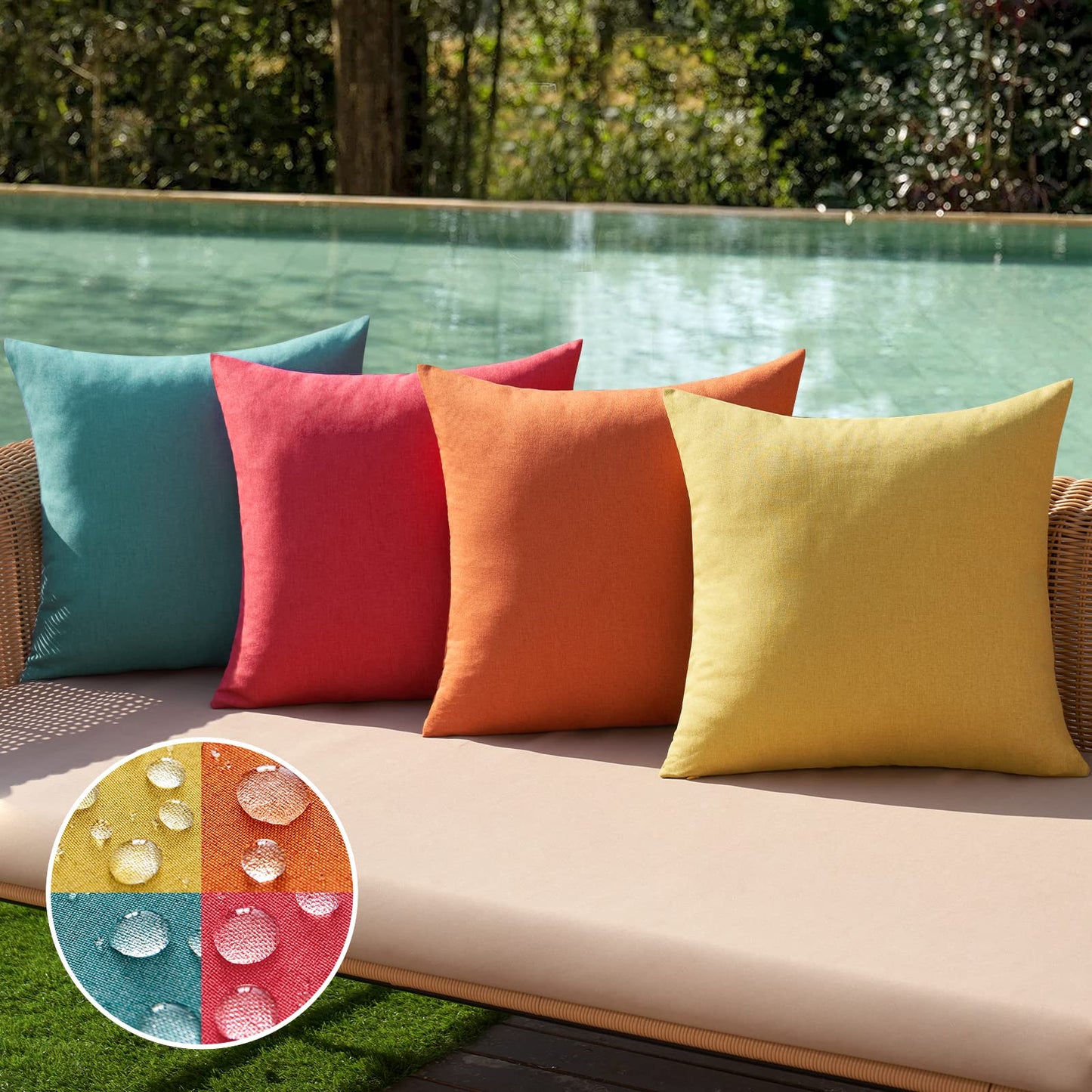 MIULEE Pack of 4 Decorative Outdoor Throw Pillow Covers Linen Waterproof Pillow Covers Farmhouse Cushion Cases for Fall Patio Garden Tent Balcony Couch Sofa18x18 inch Red/Turquoise