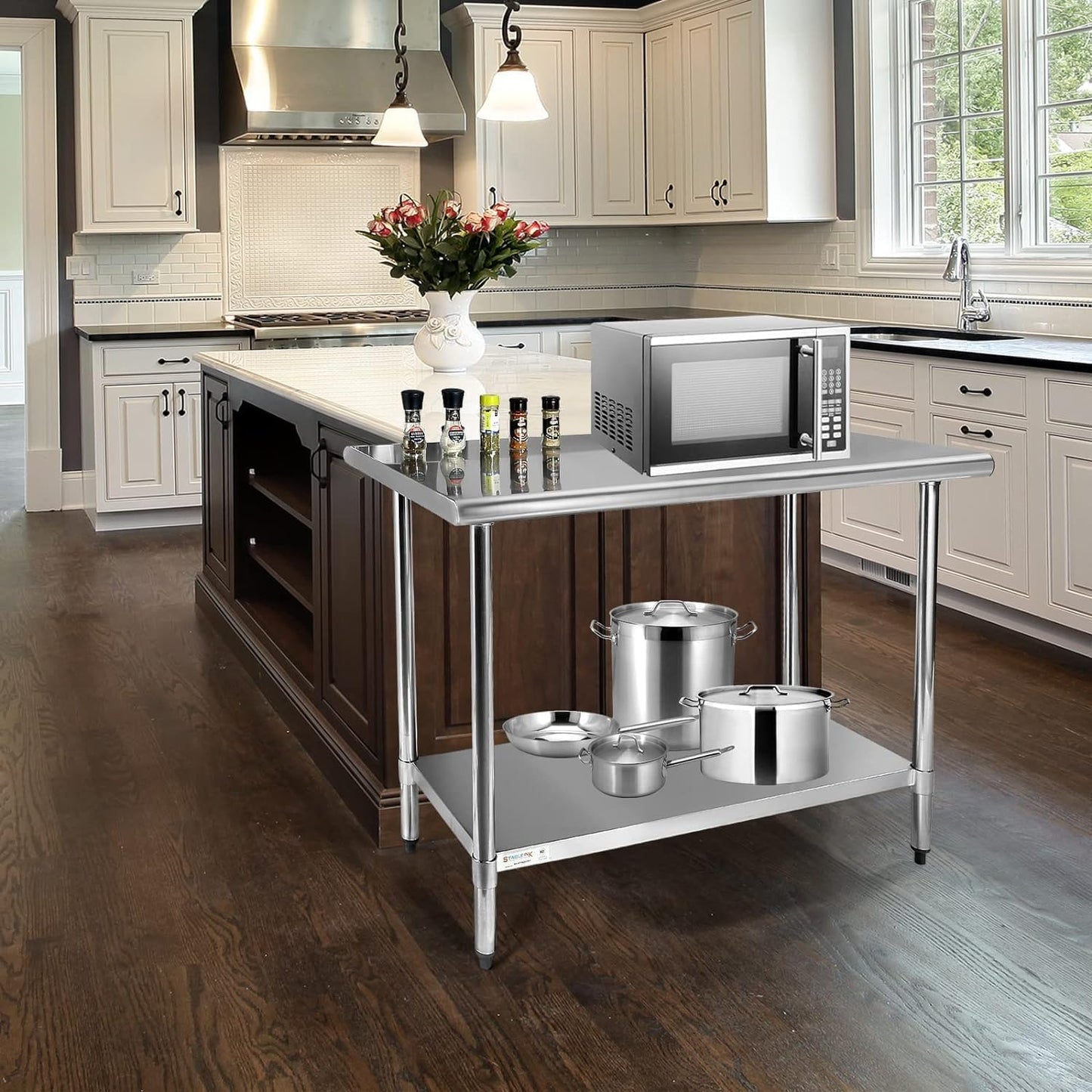 STABLEINK NSF Stainless Steel Prep Table 48 x 24 Inches Metal Work Table with Adjustable Undershelf for Commercial Kitchen, Restaurant, Hotel and Garage