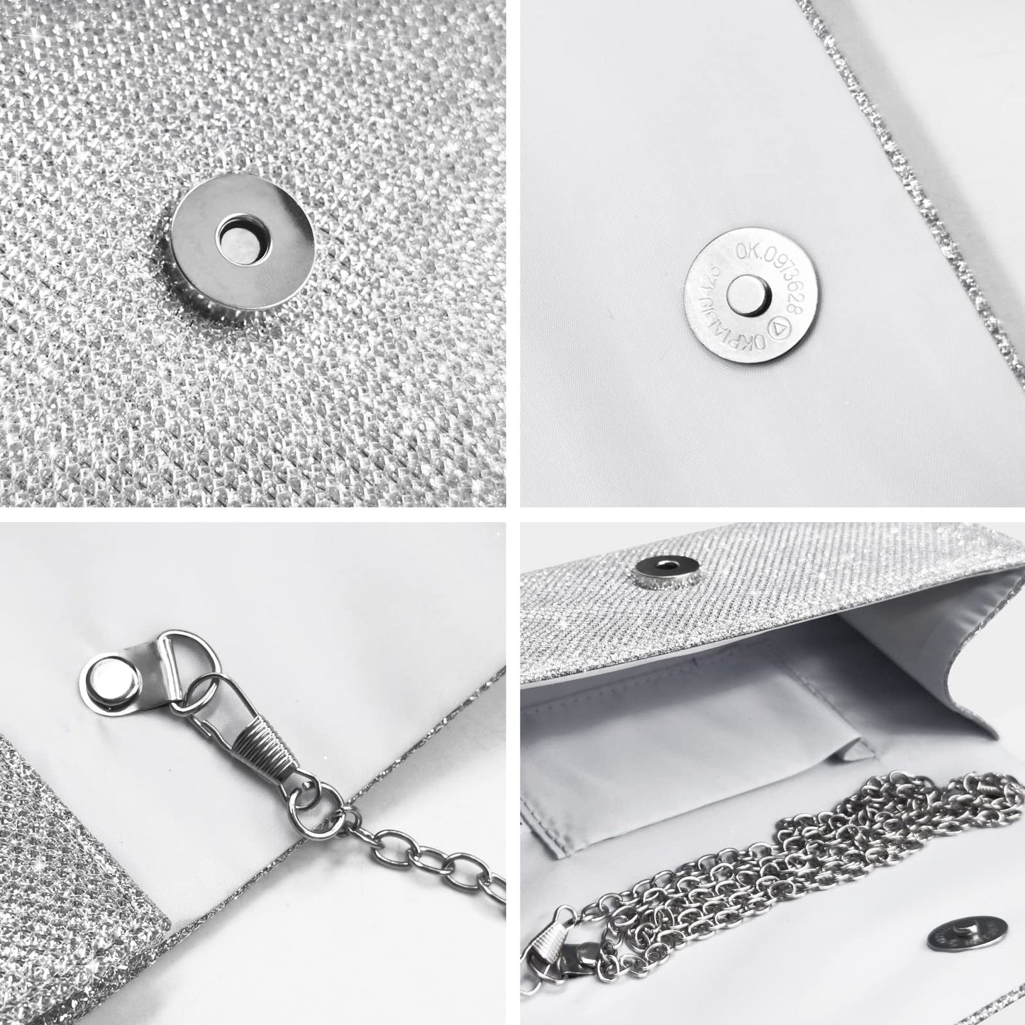 Outrip Women's Evening Bag Clutch Purse Glitter Party Wedding Handbag with Chain (Silver)
