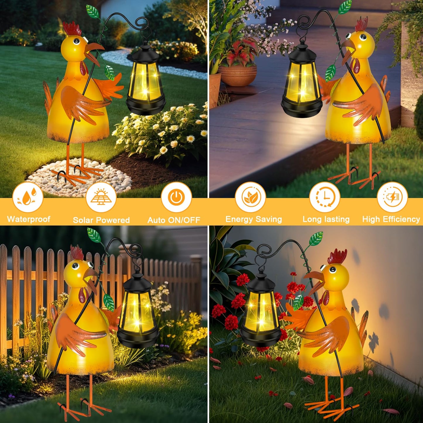 ostritec Solar Garden Decor Outdoor Statue, Metal Chicken with Solar Lantern for Outdoor, Yard, Patio Decor, Unique Birthday Gifts for Women Mom Grandma Cute Housewarming Gifts