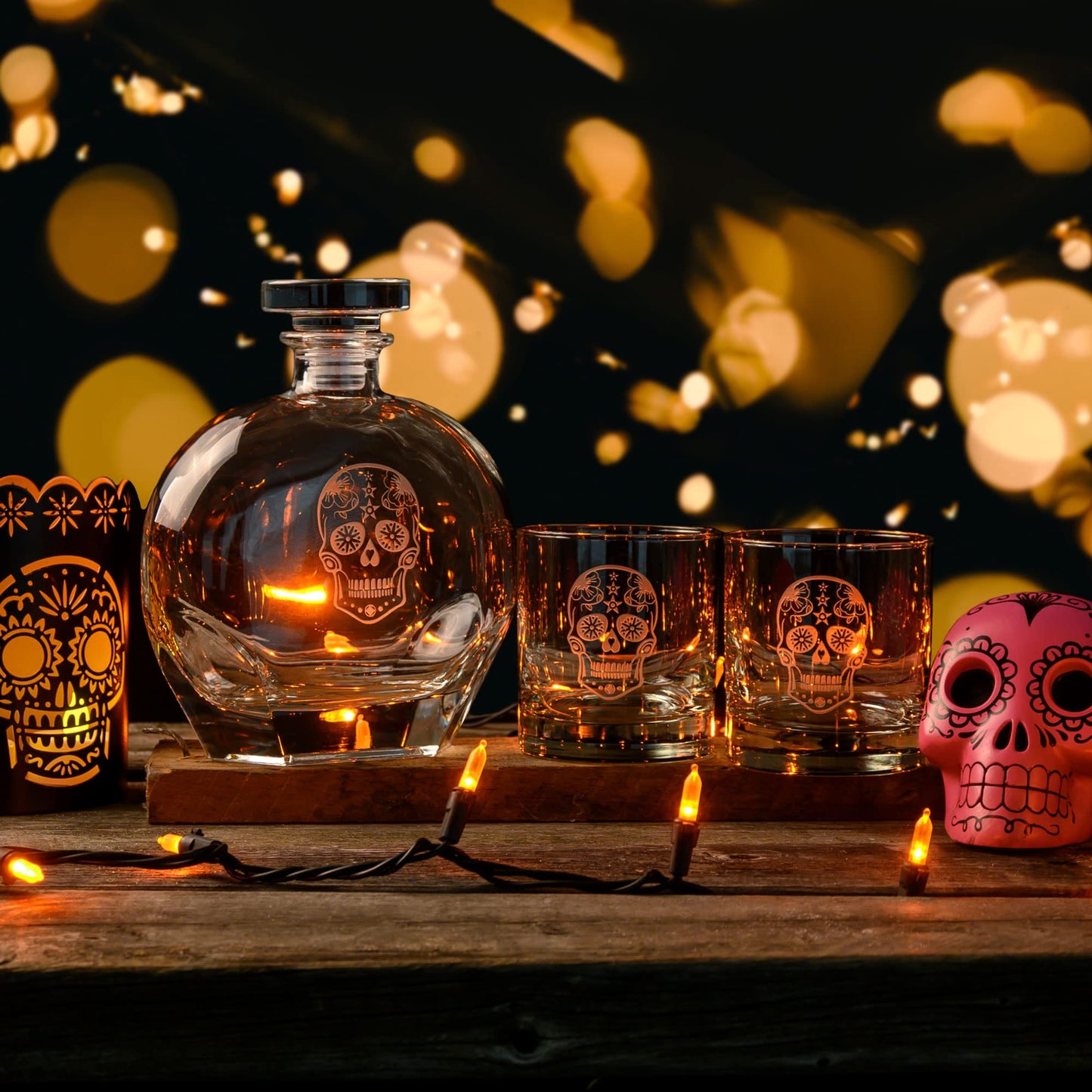 Rolf Glass Sugar Skull 23 Ounce Whiskey Decanter | Spirits Decanter with Airtight Stopper | Lead-Free Glass | Sand Engraved in the USA | Liquor Decanter for Whiskey, Bourbon, & Brandy