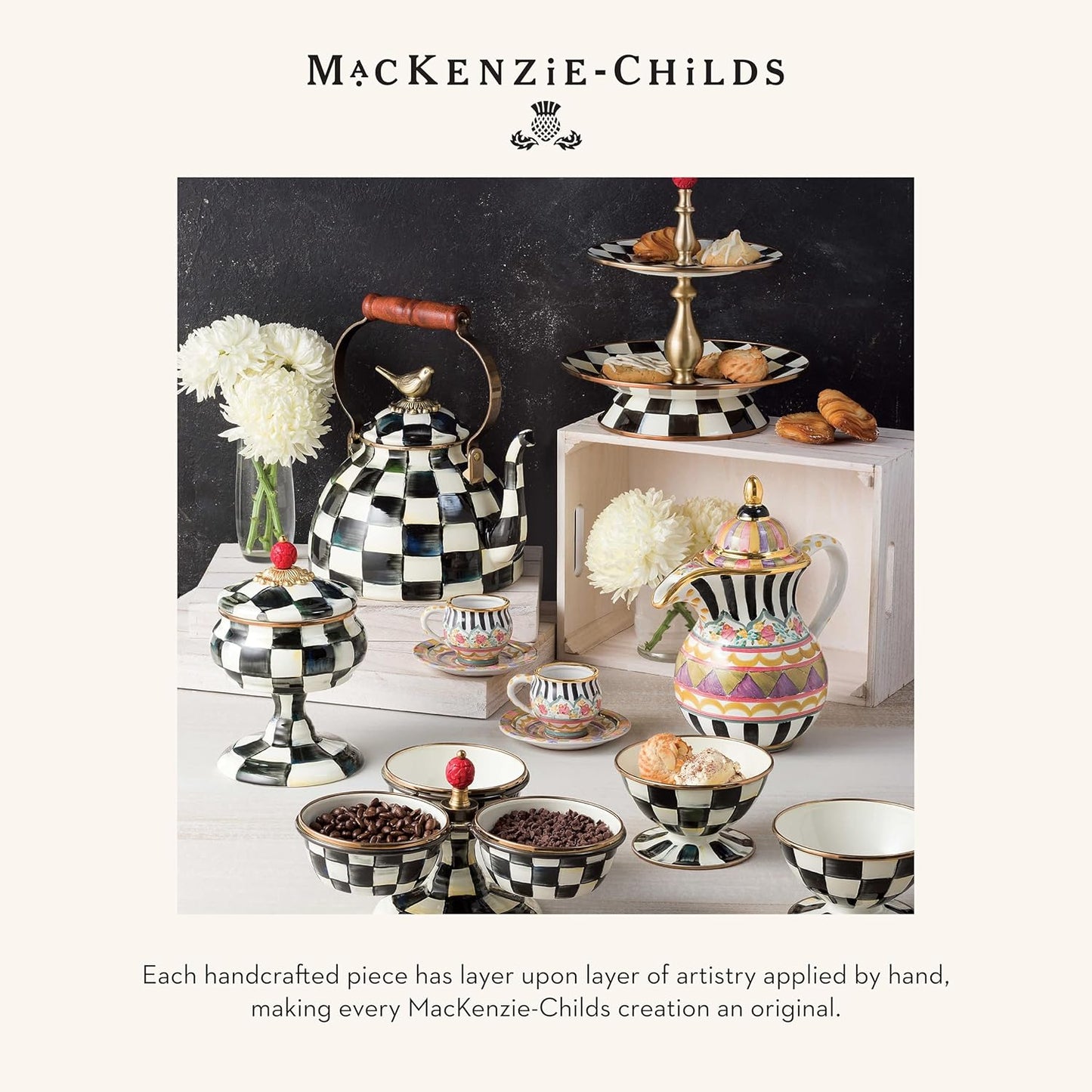 MACKENZIE-CHILDS Enamel Everyday Bowl, Serving Bowl for Entertaining, Large, Black-and-White Courtly Check, Set of 1