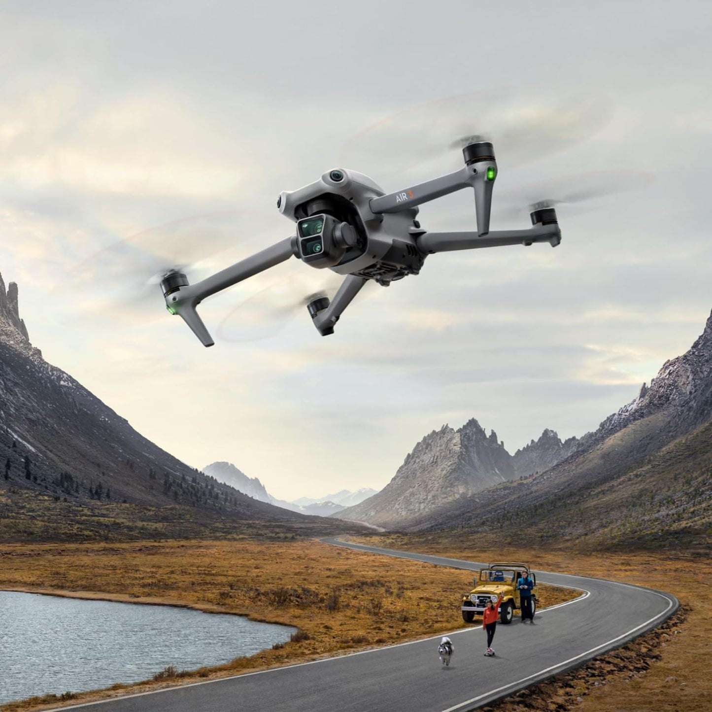 DJI Air 3 (DJI RC-N2), Drone with Medium Tele & Wide-Angle Dual Primary Cameras, 46-Min Max Flight Time, Omnidirectional Obstacle Sensing, 48MP Photos, 4K/60fps HDR, Compliance with FAA Remote ID