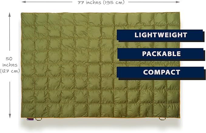 Get Out Gear Down Camping Blanket - Puffy, Packable, Lightweight and Warm | Ideal for Outdoors, Travel, Stadium, Festivals, Beach, Hammock | 650 Fill Power Water-Resistant Backpacking Quilt