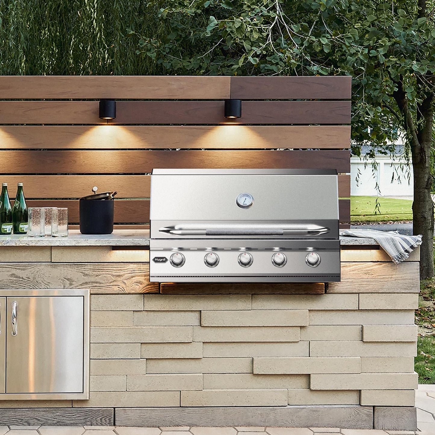 Hygrill STD Series 40-Inch Built In Grill, Stainless Steel 5-Burner Grill Head for Outdoor Kitchen, Natural Gas