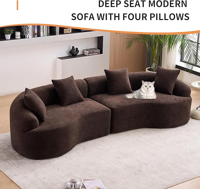 110" Oversized Modern Curved Cloud Sectional Sofa, Luxury Plush Chenille 4-Seater Deep Wide Seat Couch with 4 Pillows, No Assembly Needed Apartment Living Room Furniture, Black
