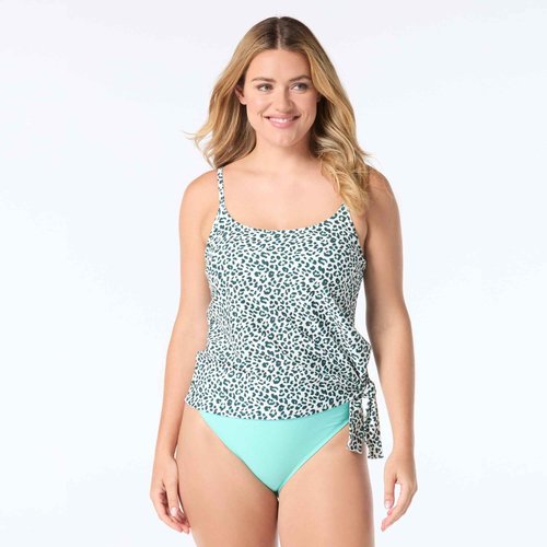 COCO REEF Stella Bra Sized Underwire Side Tie Loose Fit Tankini — Swim Top, Summer Cheetah Jasper 36D