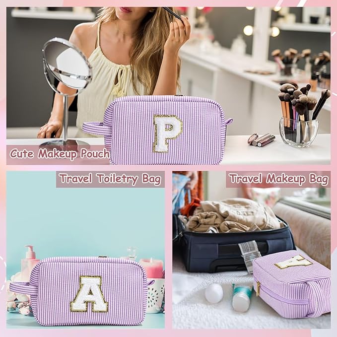 YOOLIFE Travel Makeup Bag - Personalized Monogram Initial Makeup Bags Cosmetic Toiletry Bag Pouch for Women, Mom, Her Best Friend, Female Teacher, Birthday Gifts