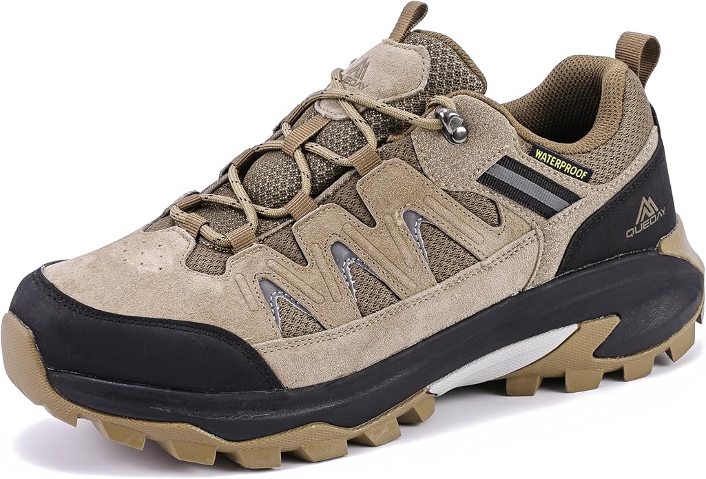Queday Waterproof Hiking Shoes for Women Men Non Slip Leather Outdoor Backpacking Shoes All Terrain Lug Sole Camping Climb...