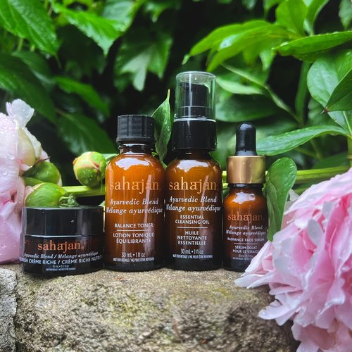 Sahajan Discovery Gift Set of 4 Ayurvedic Facial Care Blends Contains Essential Cleansing Oil 30 ml, Balance Toner 30 ml, Radiance Face Serum 10 ml, Nourish Creme Riche 15 ml, Sampler Sets for Women