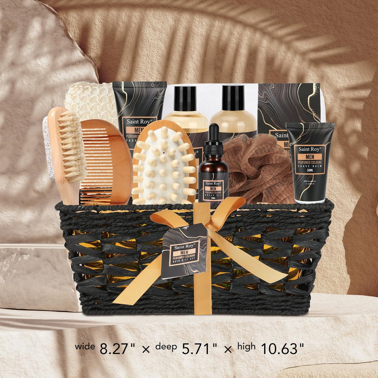 Fathers Day Gifts for Men Dad Bath Perfume Gift Set for Men, 14 Pcs Spa Basket with Classic Perfume kit, Personal Self Care Shaving Kit Relax Included Scubber, Beard Oil, Bath Pillow, Valentines Day